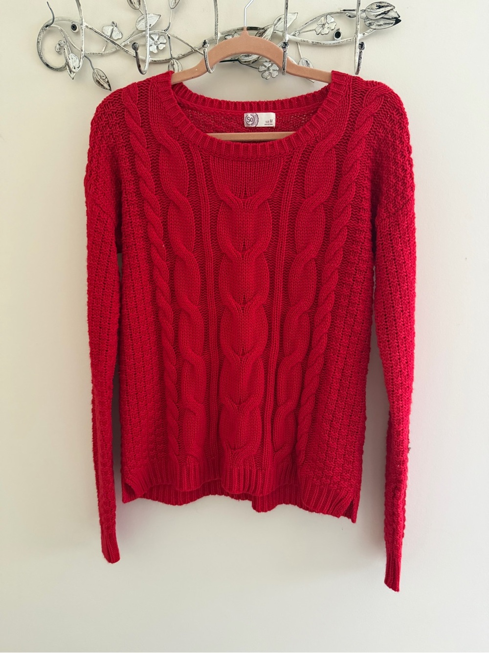 SO Red Cable Crewneck Sweater